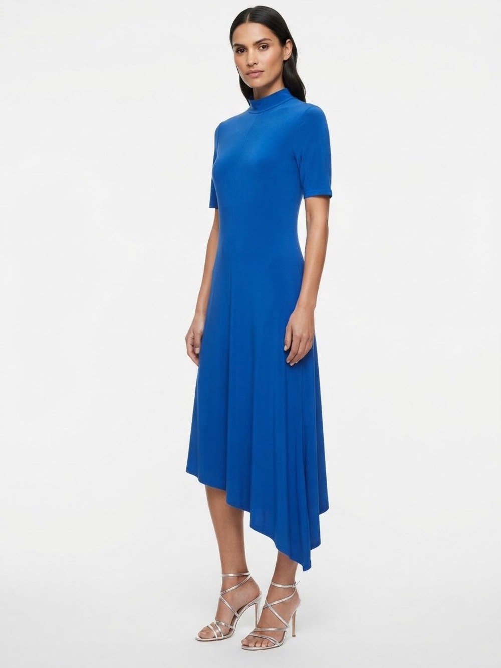 Calvin Klein Women's Asymmetric Drape Short Sleeve Midi Dress